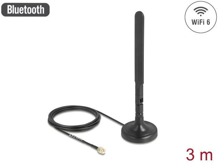 Delock Wifi 6 Antenne Rp-Sma Stecker 3 Dbi Omnidirektional Mit Anschlusscable Rg-174 3 M Mit Kippgelenk Mit Magnetischem Standfuss Schwarz
