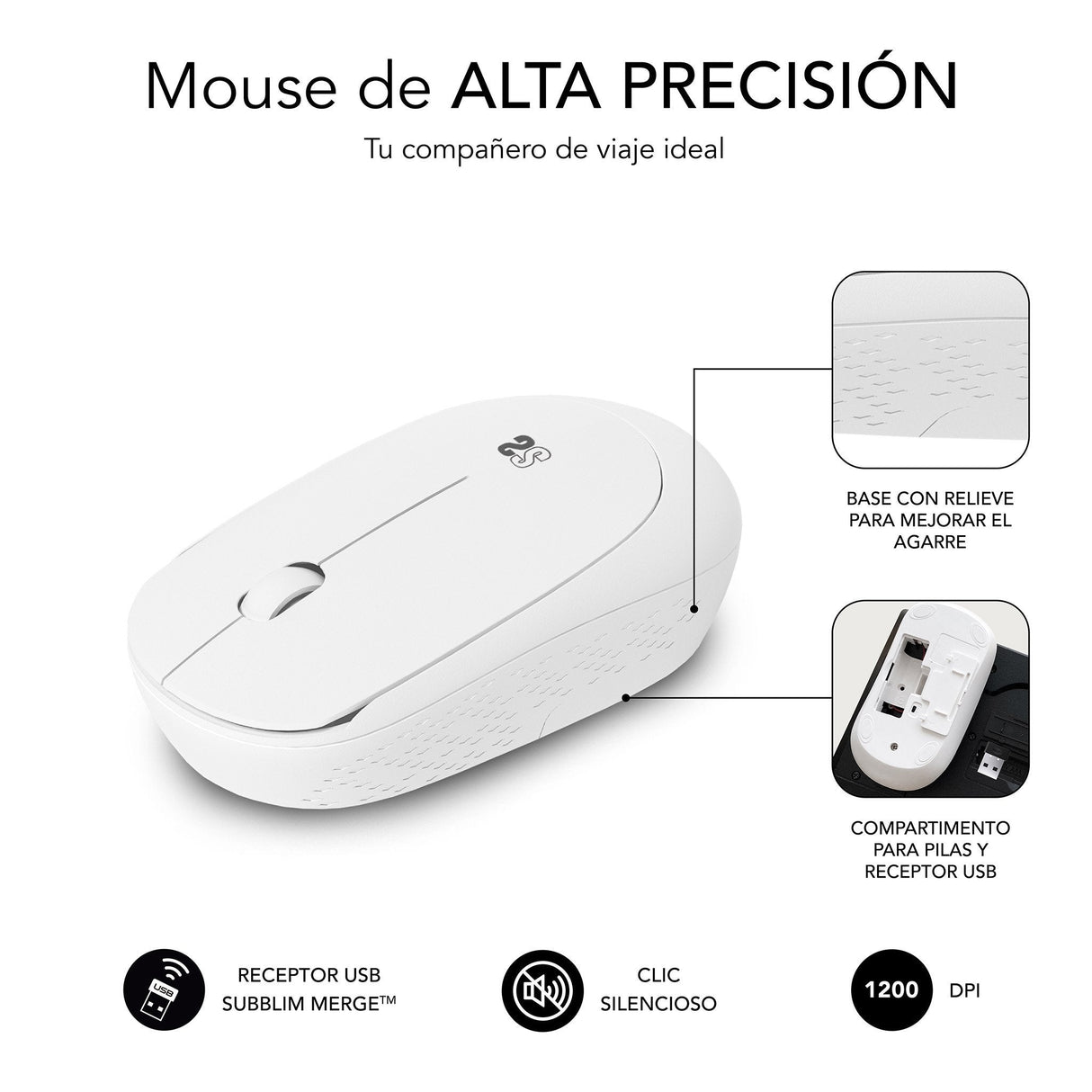 Ratón Inalámbrico Subblim Business Plus Silencioso Hasta 1200 Dpi Blanco