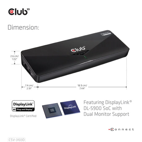 EAN 8717249401070 - CLUB3D SenseVision USB3.0 4K Docking Station Alámbrico USB 3.2 Gen 1 (3.1 Gen 1) Type-A Negro imagen 4