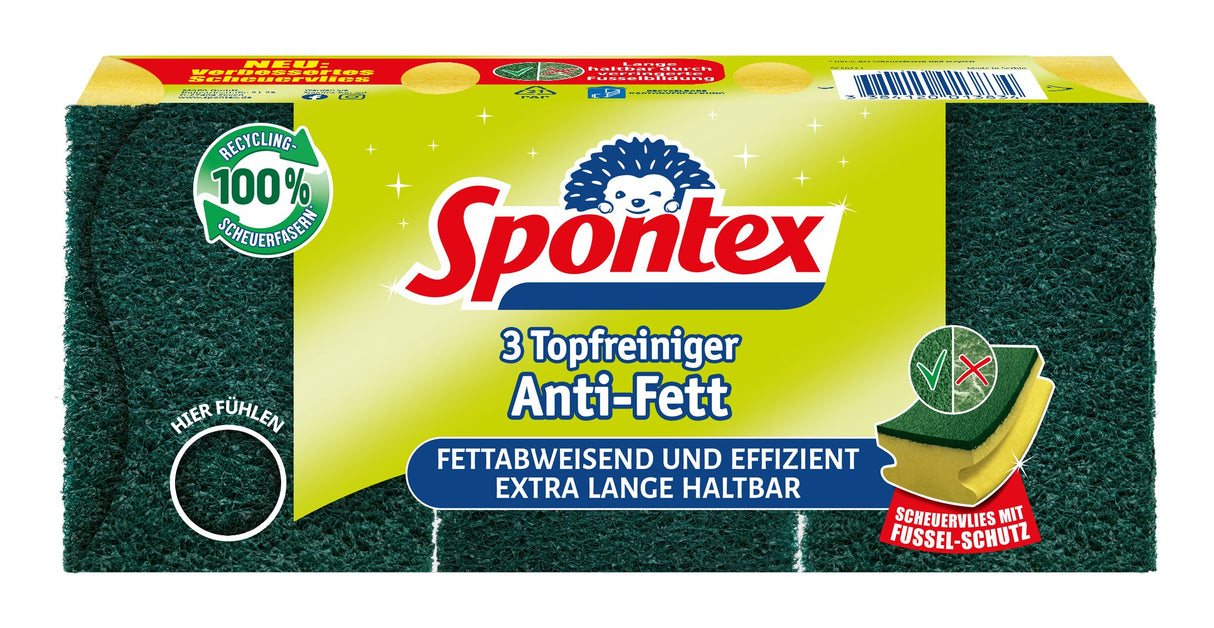 EAN 3384120013834 - Spontex 3384120013834 esponja Rectangular Vellón, Esponja Verde, Amarillo 3 pieza(s) imagen 1