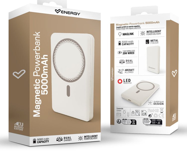 Energy Sistem Magnetic Powerbank Inalambrico Magnetico 5000 Mah - 15w Carga Inalambrica, 20w Por Cable - Carga