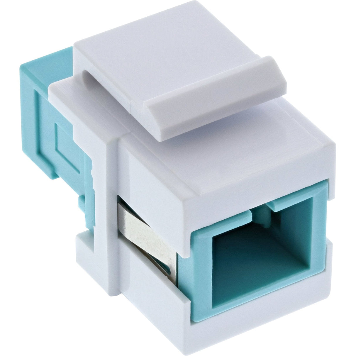 Adaptador Snap-In Keystone De Fibra Óptica Inline Blanco, Símplex Sc/Sc, Mm, Aguamarina, Manguito Cerámico