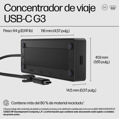 EAN 0198122960897 - HP USB-C Travel Hub G3 Alámbrico USB 3.2 Gen 2 (3.1 Gen 2) Type-C imagen 5