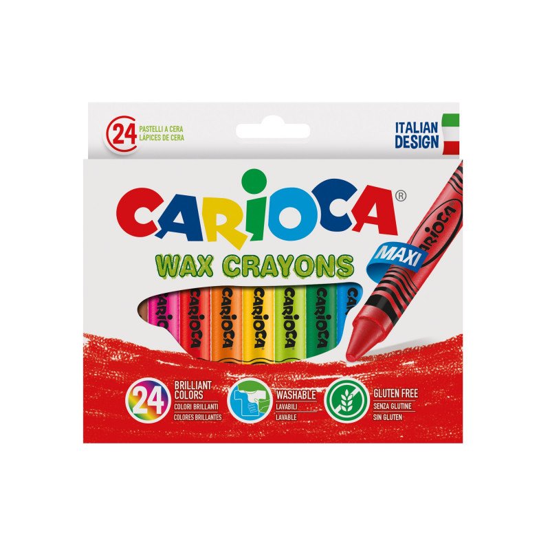 Carioca Maxi Pack De 24 Ceras - Colores Brillantes - Lavables - Cuerpo De Ø 12mm - Varios