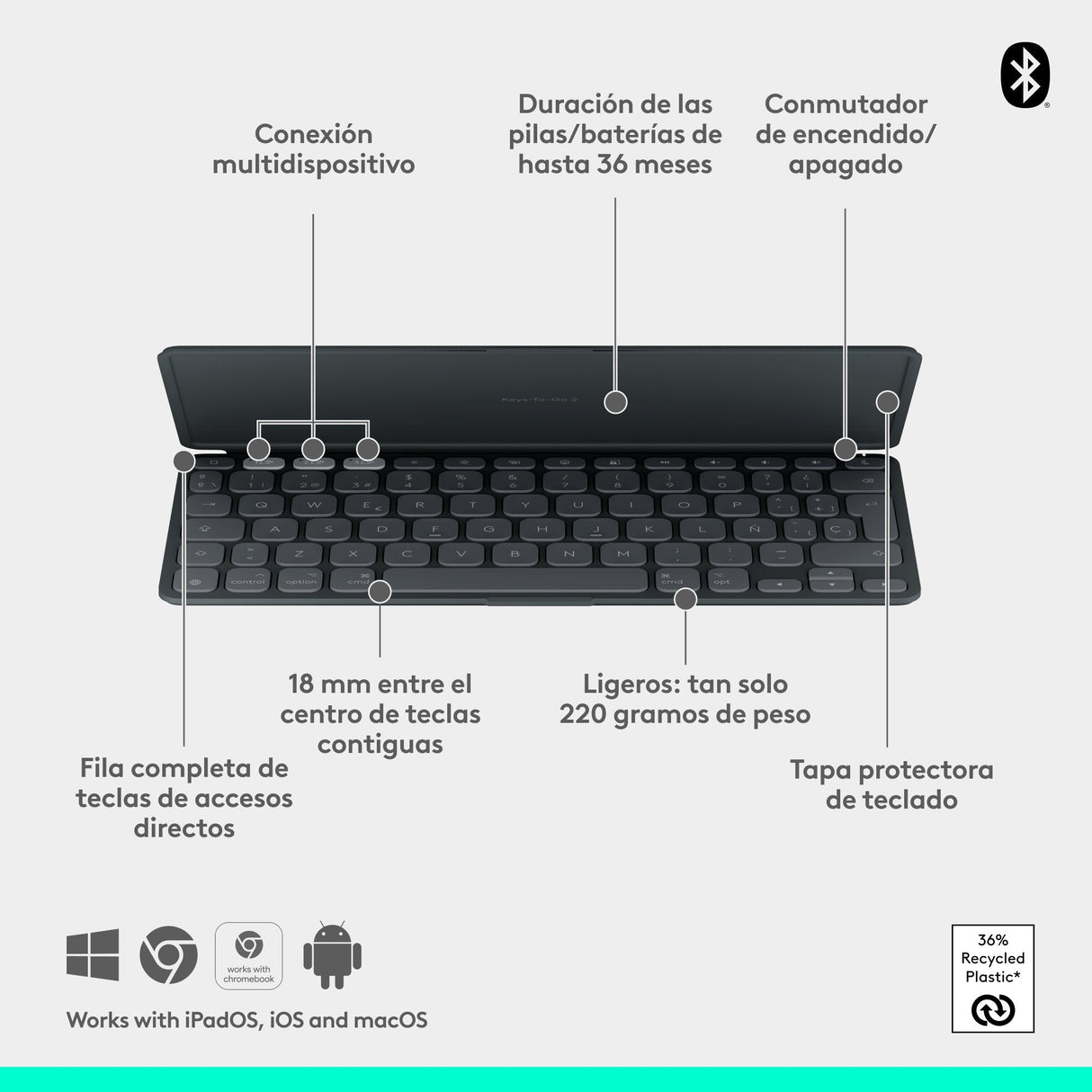 EAN 5099206126039 - Logitech 920-013010 teclado Universal Bluetooth Español Grafito imagen 6