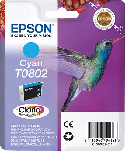 Tinta Original Epson T0802 Cyan Para Epson Stylus Photo P50 , Px650 , Px660 , Px700w , Px710w Px720w