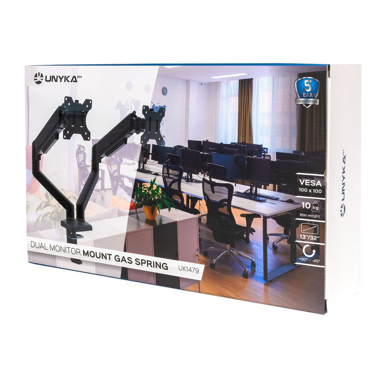 Unykach Uk1479 Soporte De Mesa Con Brazo Articulado Para 2 Monitores De 13"-32" - Giratorio, Resorte De Gas - Gestion