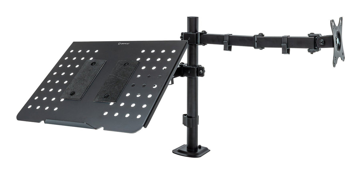 Unykach Uk1420 Soporte De Mesa Con Brazo Articulado Para Monitor De 10"-32" + Soporte Para Portatil - Giratorio,