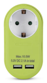 Entac Meckdosenadaptador + 2x Usb-A Lime