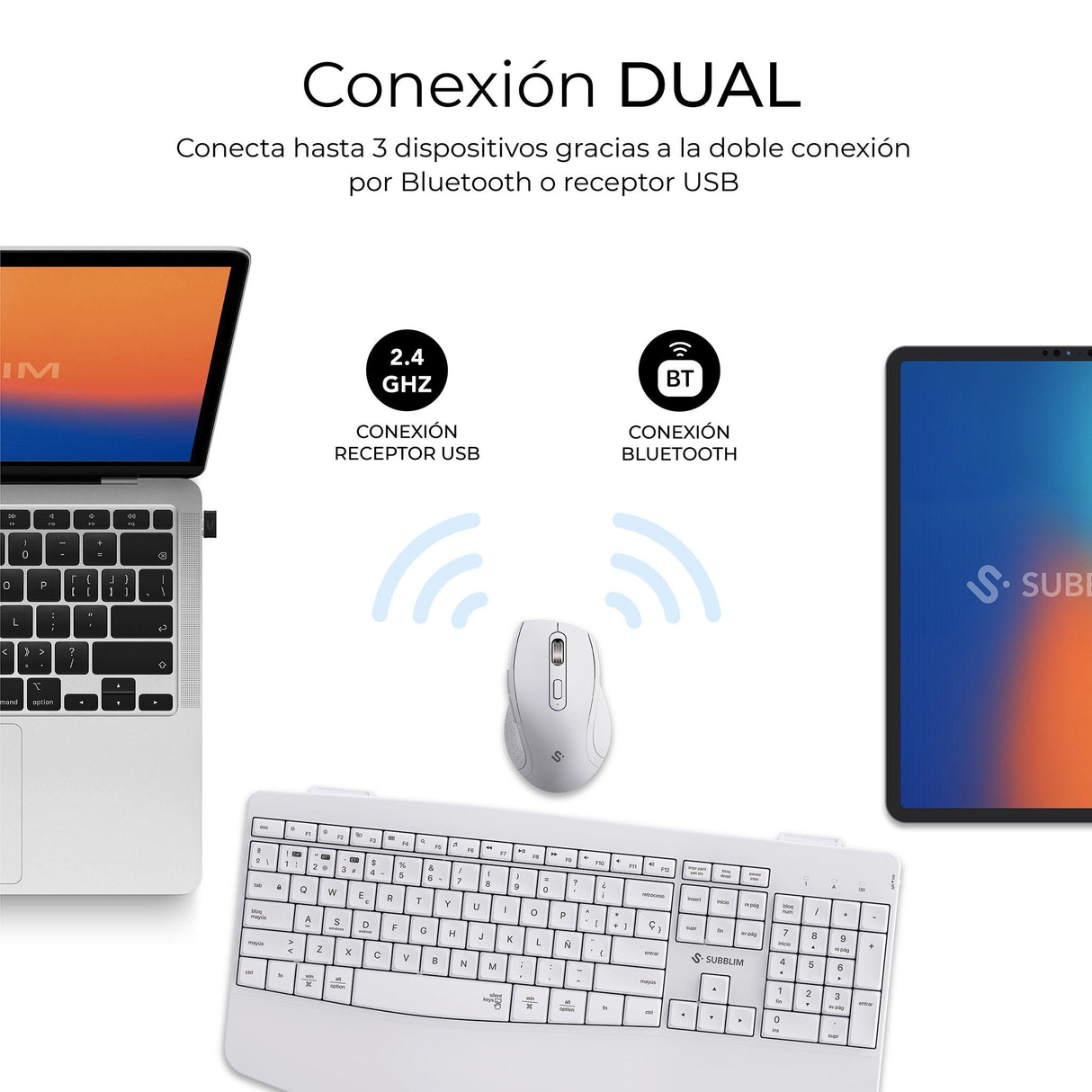 Combo Teclado Raton Subblim Prowave Inalamb Ergo Blanco