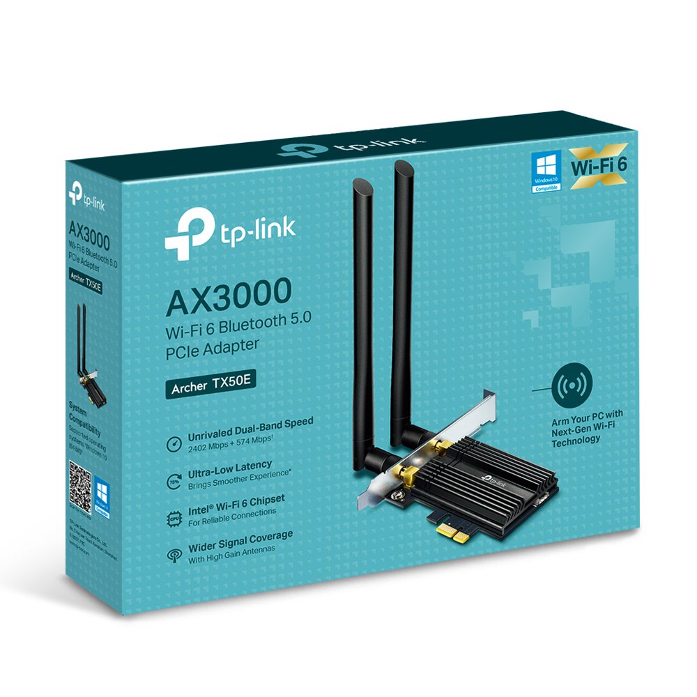 Tp-Link Archer Tx50e, Inalámbrico, Pci Express, Wlan / Bluetooth, Wi-Fi 6 (802.11ax), 2402 Mbit/S, Negro, Metálico