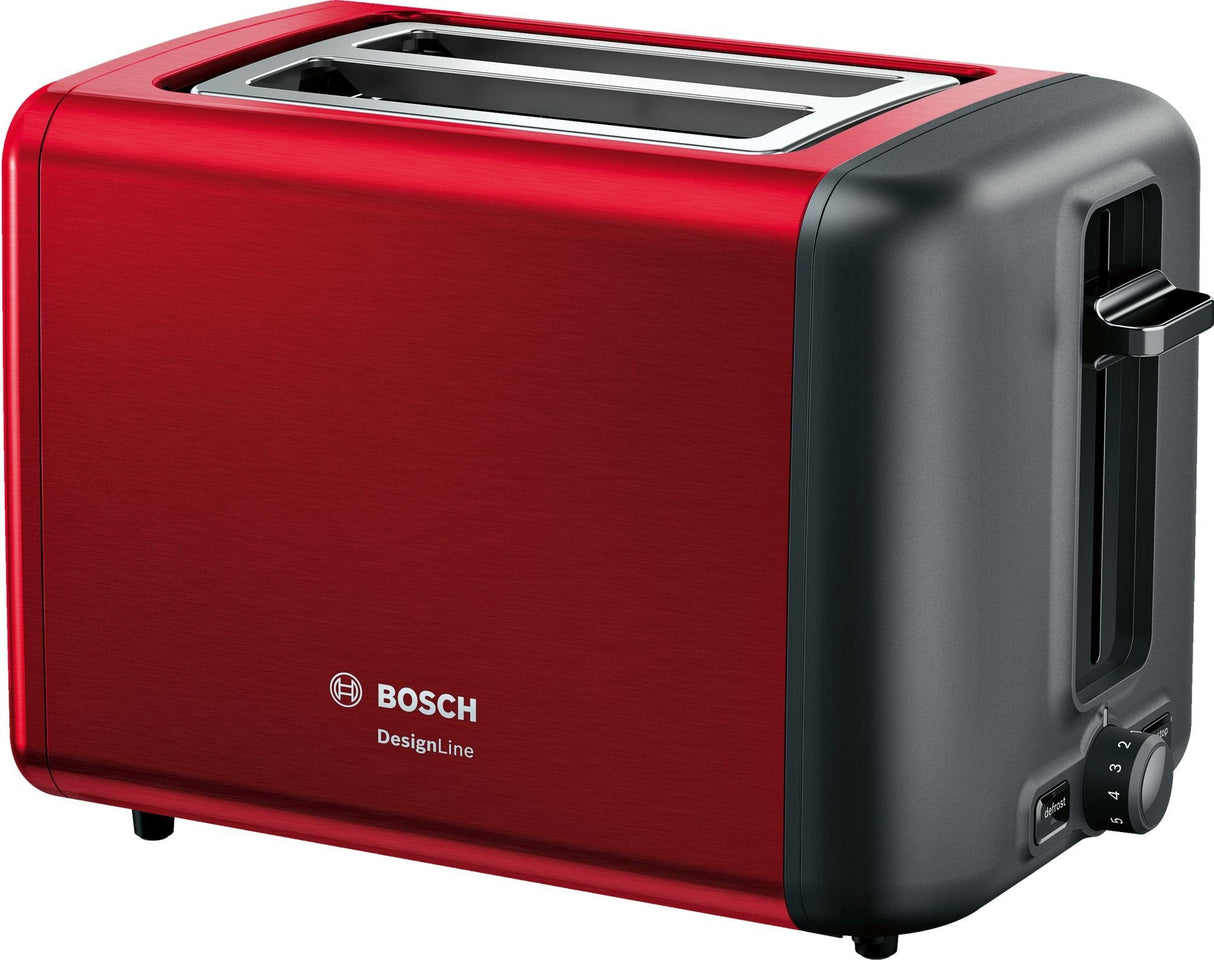 Tostadora Bosch Designline Tat3p424 Potencia 970 W, Numero De Ranuras 2, Material De La Carcasa Acero Inoxidable, Rojo