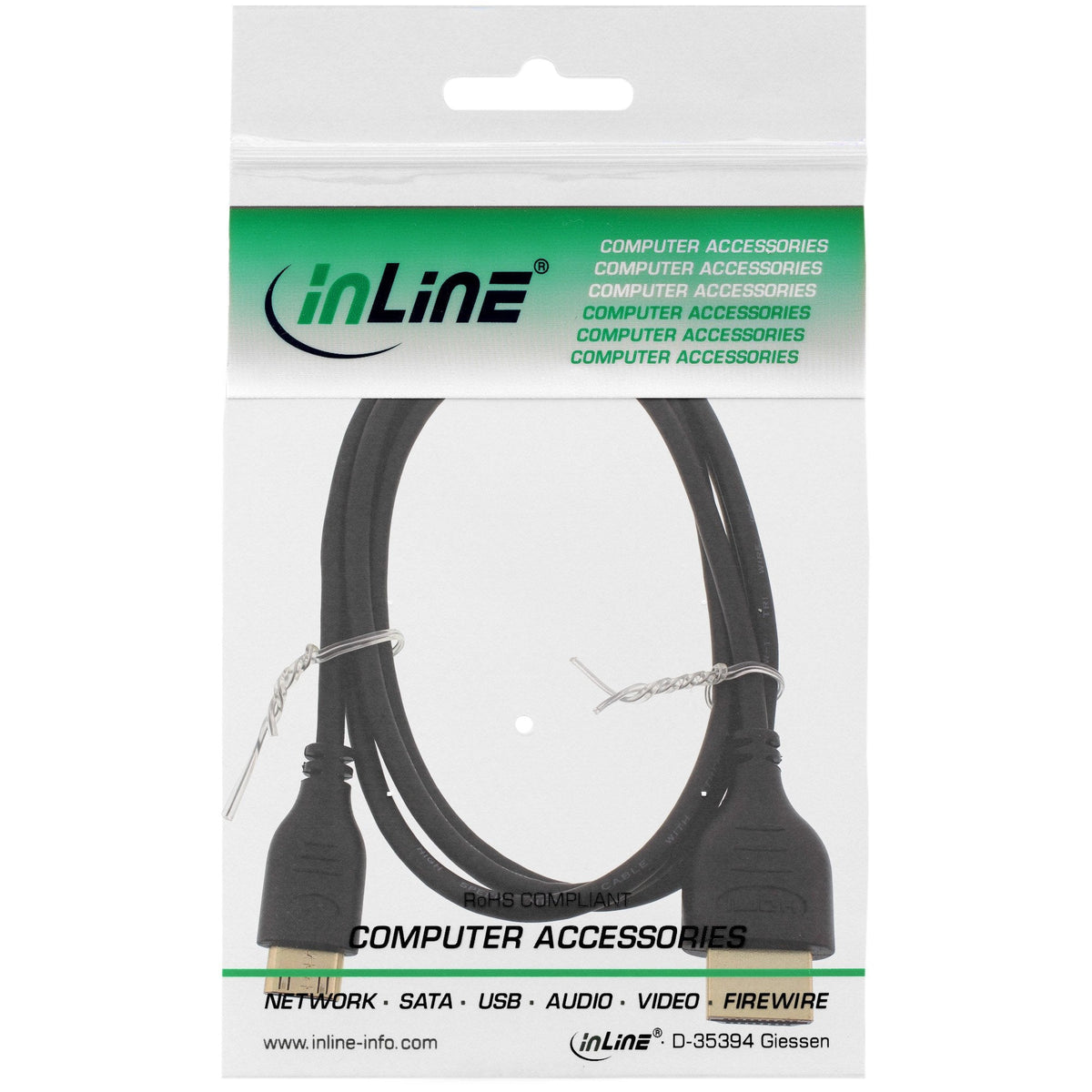 Cable Hdmi De Inline Con Ethernet Tipo A A C Macho Súper Delgado Negro / Dorado 1m