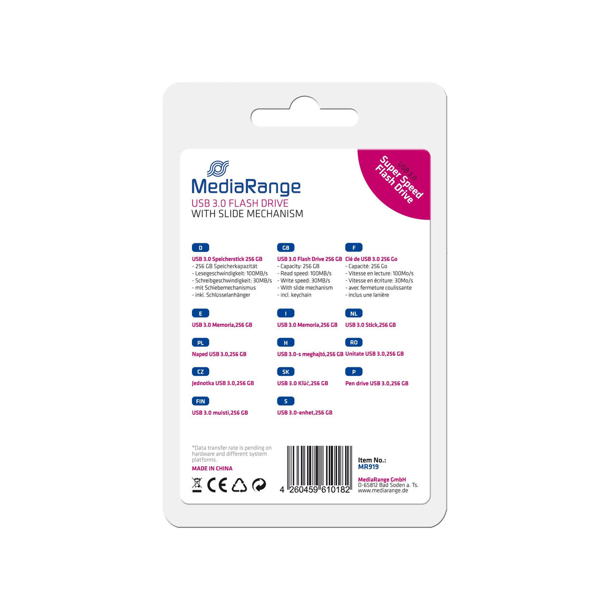 Pendrive Mediarange Mr919 256 Gb Usb Tipo A 3.2 Gen 1 (3.1 Gen 1) Negro, Plata