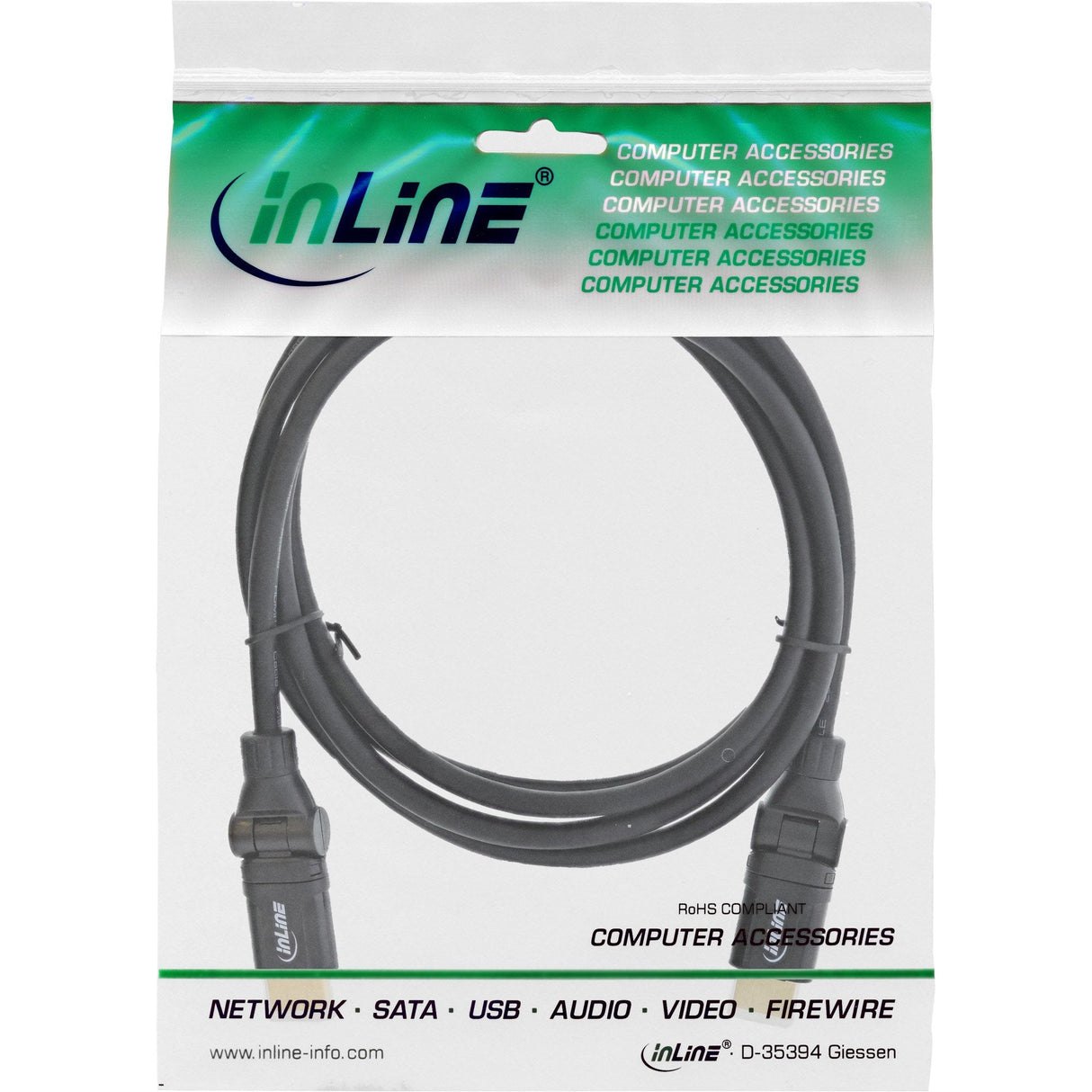 Cable Conector Inline Hdmi Angular 180° Ethernet 2 M Negro