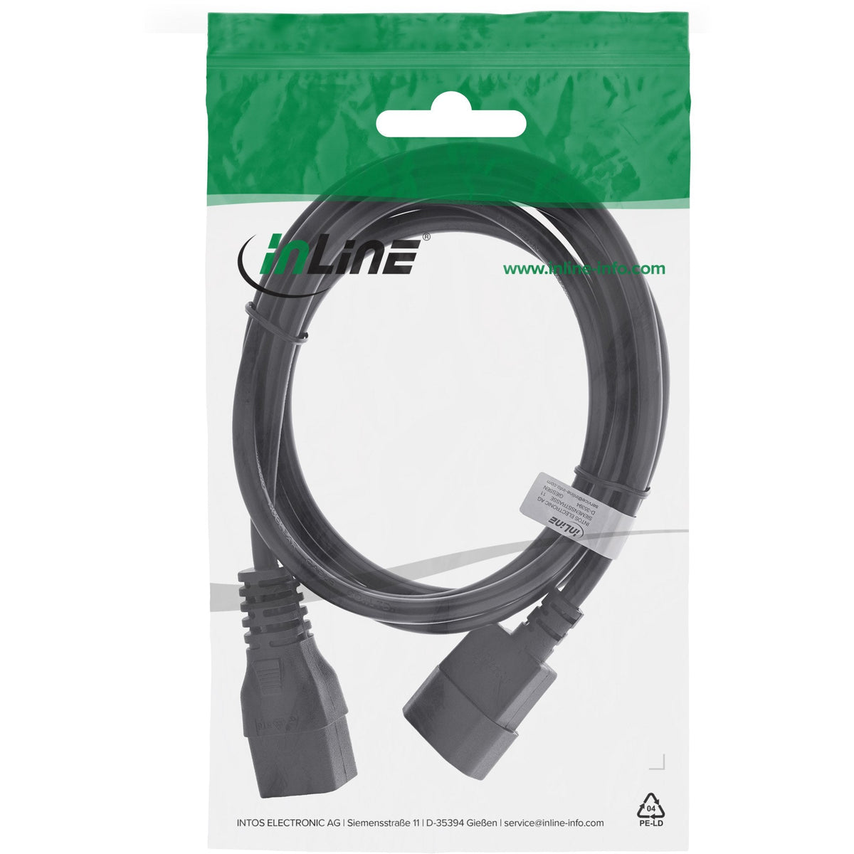 Inline Cable De Alimentación C19 A C20 3 Pines Iec Macho A Hembra Negro 0,5 M