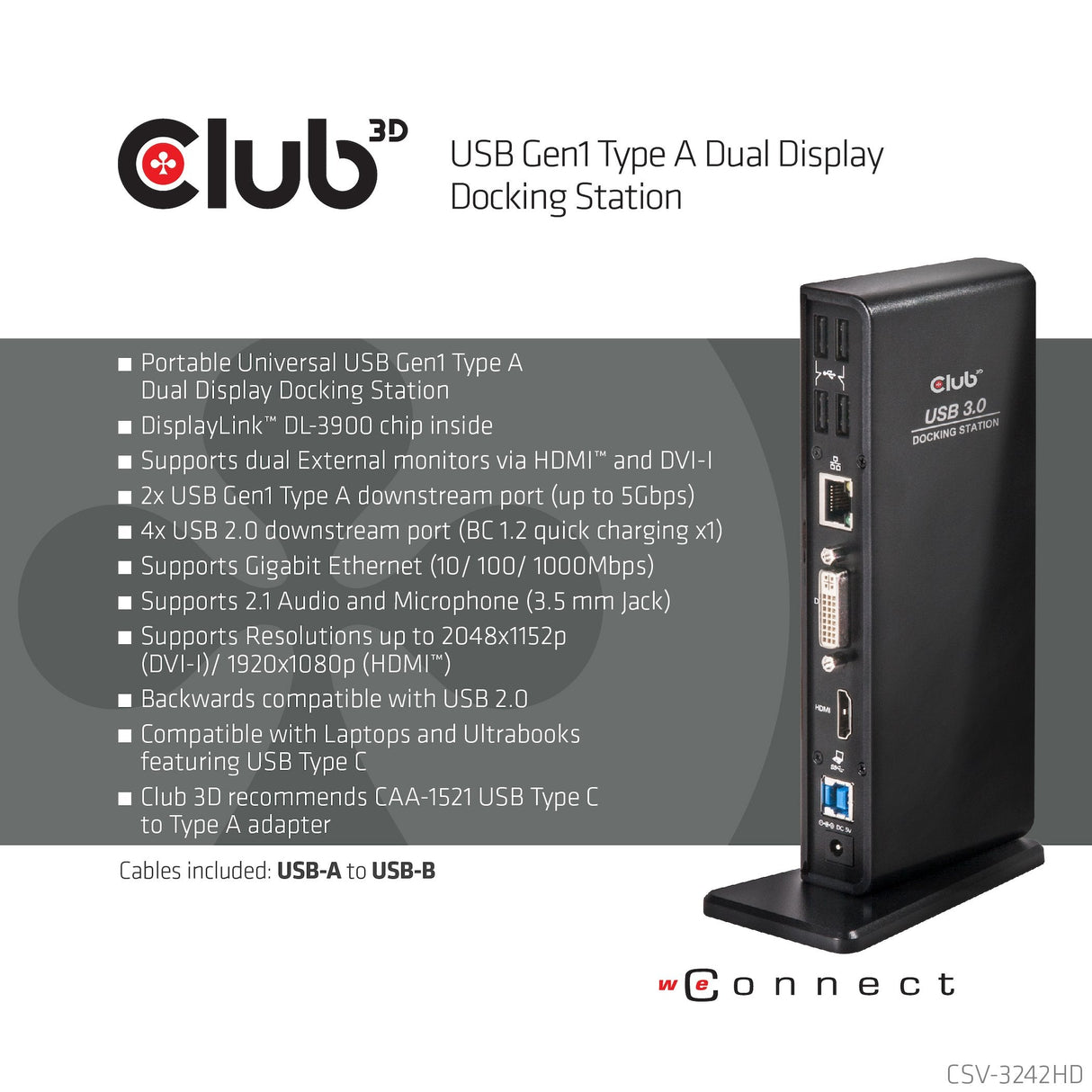 Club3d Sensevision Usb3.0 Dual Display Docking Station
