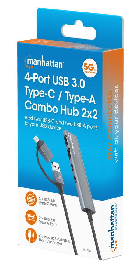 EAN 766623181075 - Manhattan 181075 hub de interfaz USB 3.2 Gen 1 (3.1 Gen 1) Type-A + Type-C 5000 Mbit/s Gris imagen 7