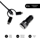 Cargador De Coche Subblim  Sub-Chg-4cc002/ 2 Usb + Cable Usb 3 En 1/ 2.4a/ Negro