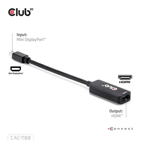 EAN 8719214473341 - CLUB3D CAC-1188 adaptador de cable de vídeo 0,09 m Mini DisplayPort HDMI Negro imagen 5