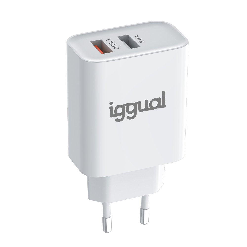 Iggual Cargador 2xusb Carga Rápida Qc3.0 30w