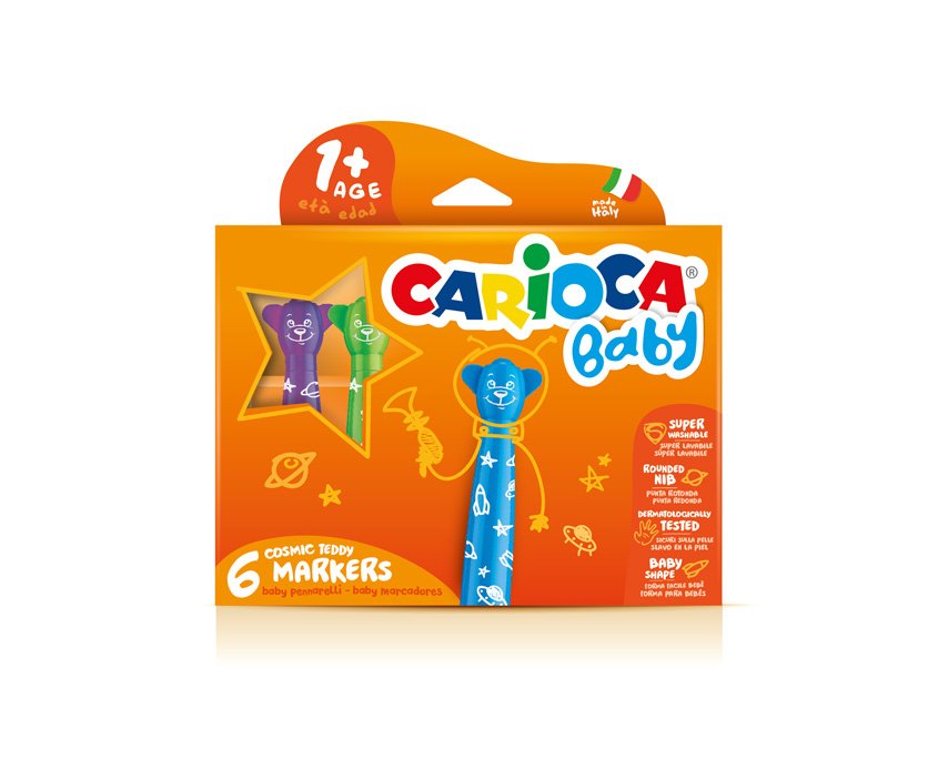 Carioca Baby Teddy Pack De 6 Rotuladores - Super Seguros - Forma Ergonomica - Tinta Superlavable - Dermatologicamente