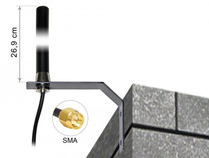 Delock 89529 Lte Umts Gsm Antena Sma Macho 3 Dbi Omnidireccional Fijo Con Cable De Conexión (Rg-58, 3 M) Montaje En Pared Negro Al Aire Libre