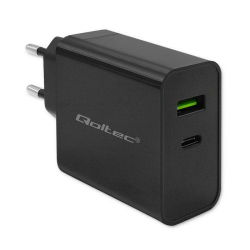 Qoltec 52378 Super Quick Pd Charger 1xusb-C 1xusb 45w 5-20v 2.25-3a Black