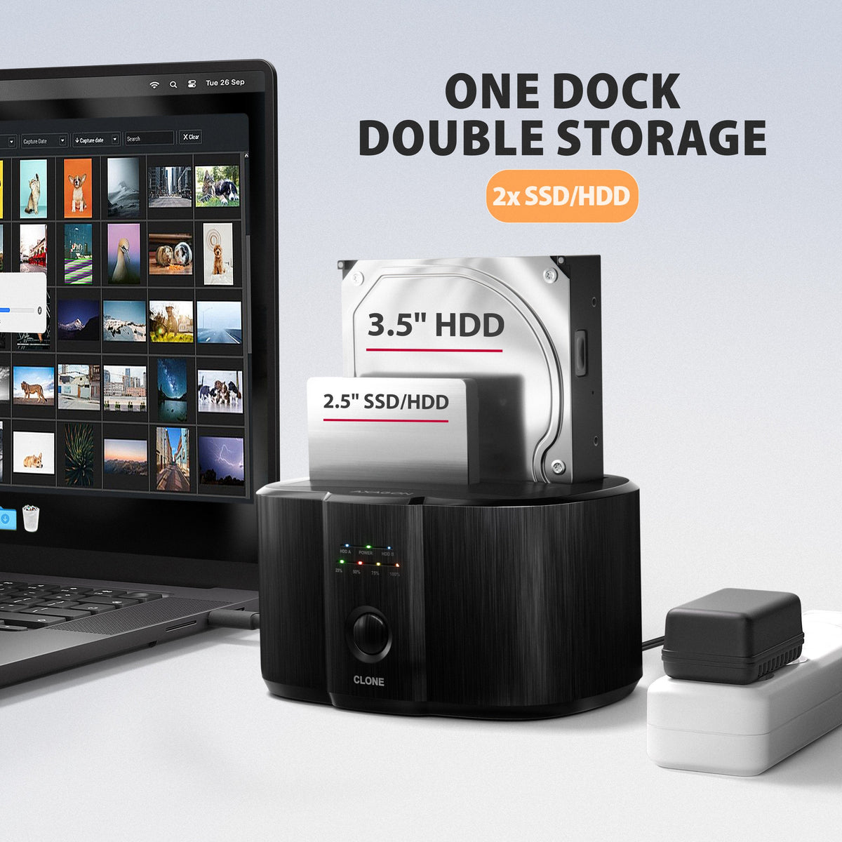 Adsa-Sc Base De Conexión, Usb 3.2 Gen 1 - 2x Sata 6g 2.5"/3.5" Ssd/Hdd Clone Dual