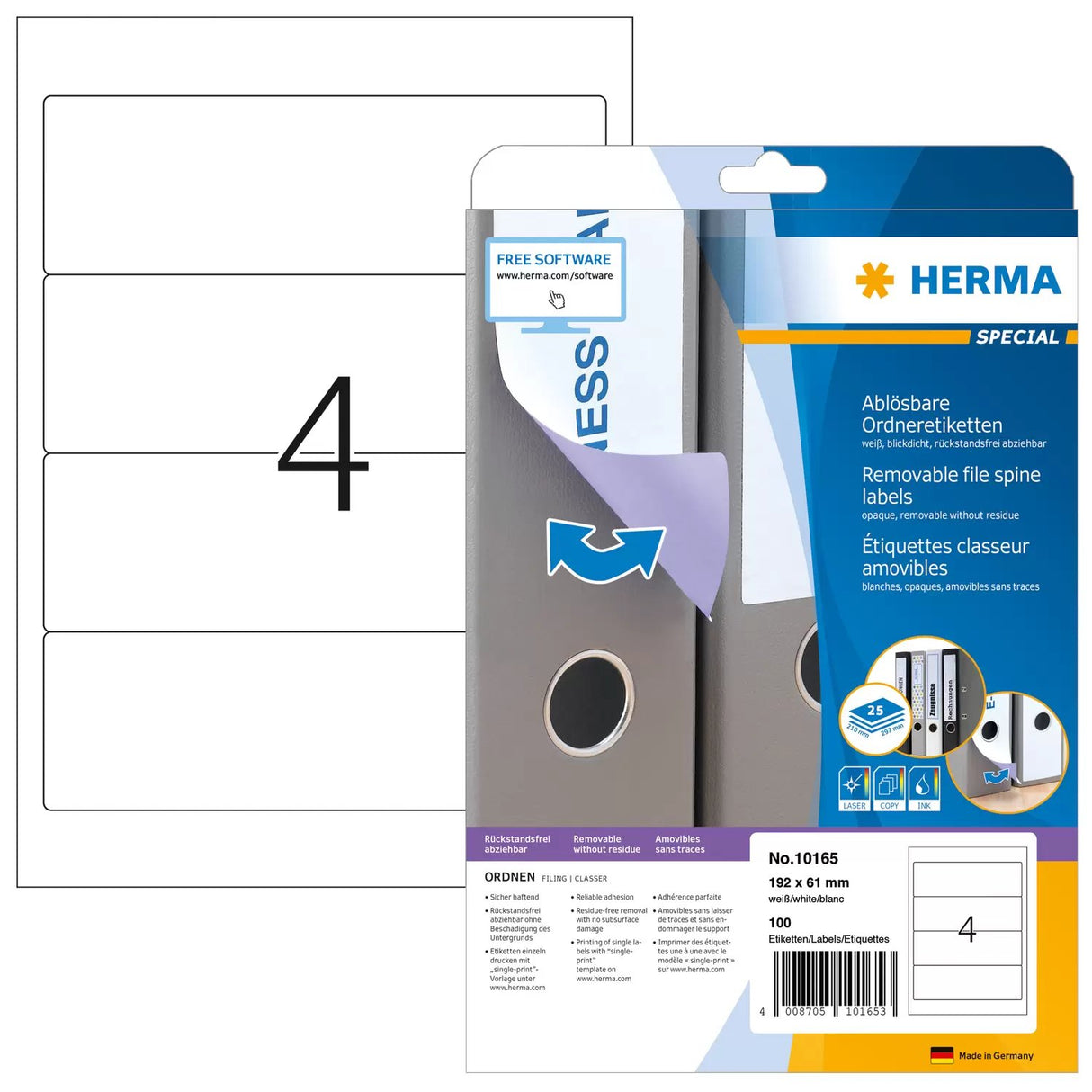 EAN 4008705101653 - HERMA 10165 etiqueta de impresora Blanco Etiqueta para impresora autoadhesiva imagen 1