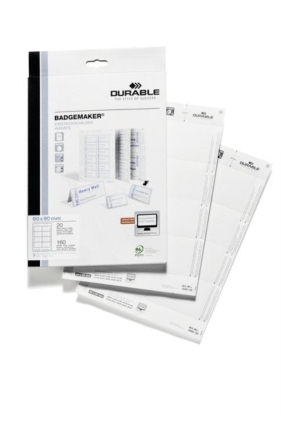 Insertar Carteles Durable Badgemaker 60x90mm 160 Piezas Blanco