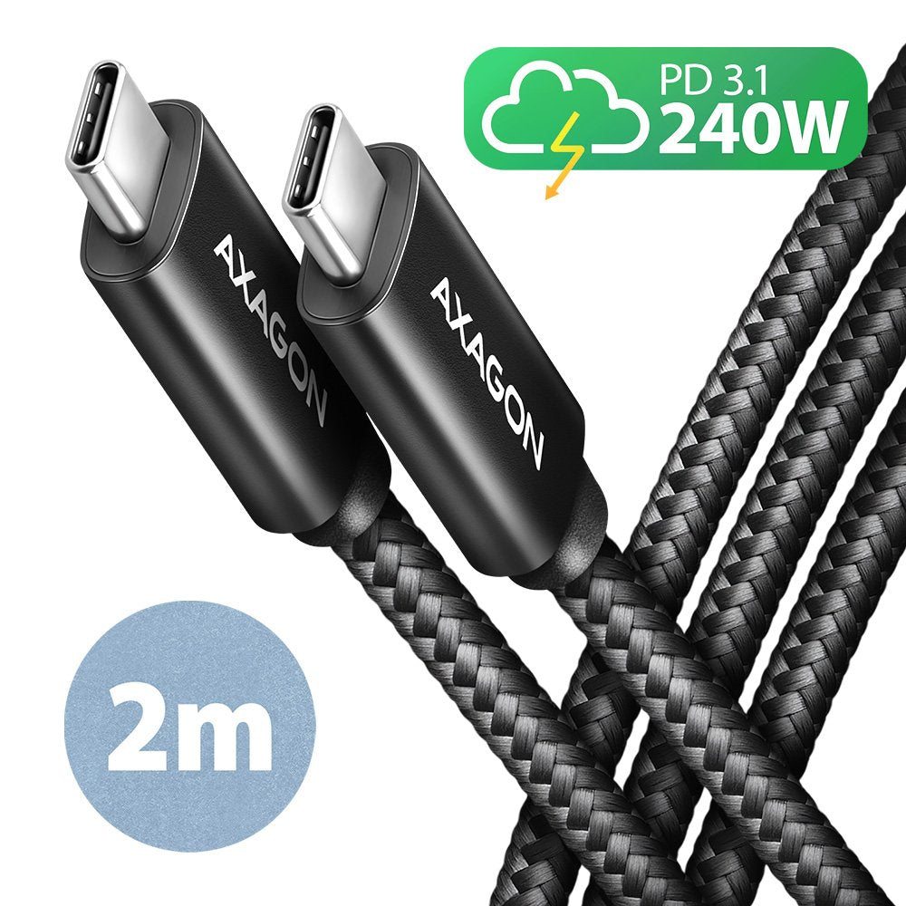 Axagon Hcm2-Cm20ab Ladecable Usb-C Zu Usb-C 2.0, 2 M, Pd 240 W 5 A, Alu - Negro