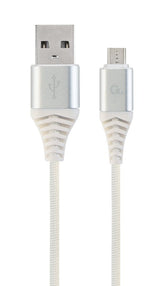 Gembird Cable De Carga Y Datos Micro-Usb Trenzado Premium, 1m, Plata / Blanco