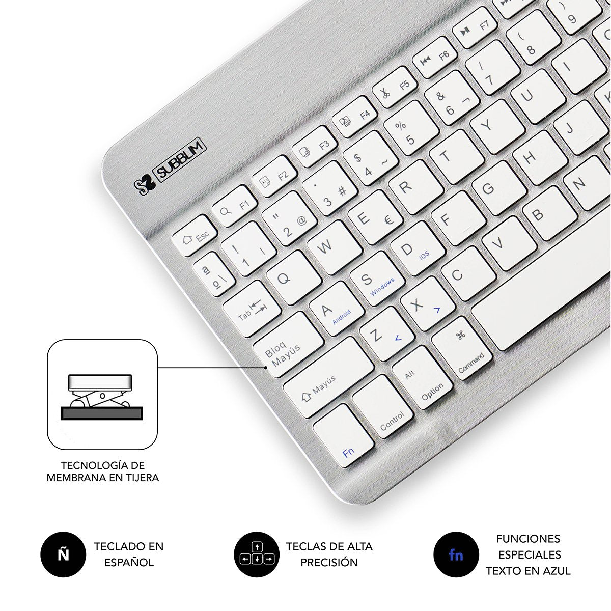 Teclado Compacto Inalámbrico Por Bluetooth Subblim Smart Plata