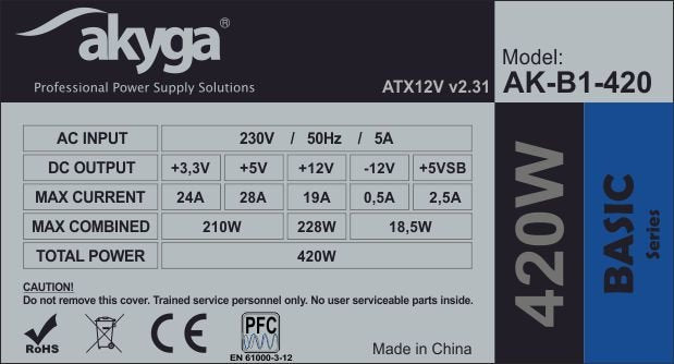 EAN 5901720130310 - Akyga AK-B1-420 unidad de fuente de alimentación 420 W 20+4 pin ATX ATX Gris imagen 6