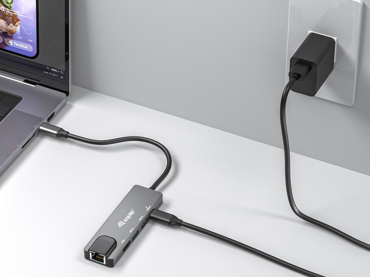 Equip Dock Usb-C->Hdmi, Gigabit Lan, 2xusb3.0, 100wpd 0,25m