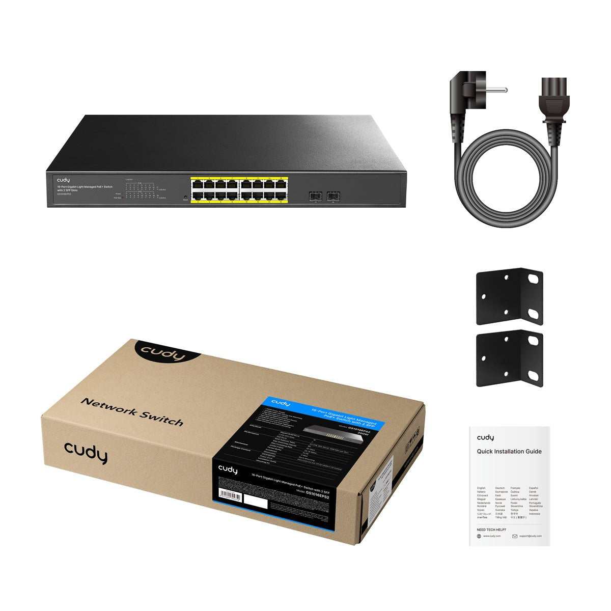 EAN 6971690794750 - Cudy 16-Port Gigabit Cloud Easy-Managed PoE+ Switch with 2 SFP, GS1016EPS2 1.0 Gestionado L2 Gigabit Ethe imagen 2