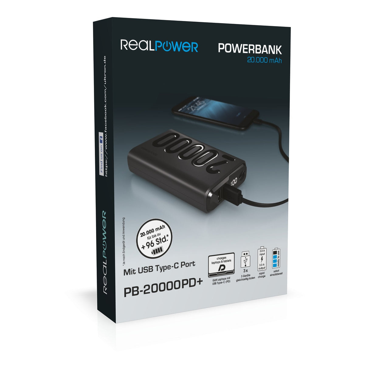 Batería Externa Realpower Pb-20000 Pd Negra