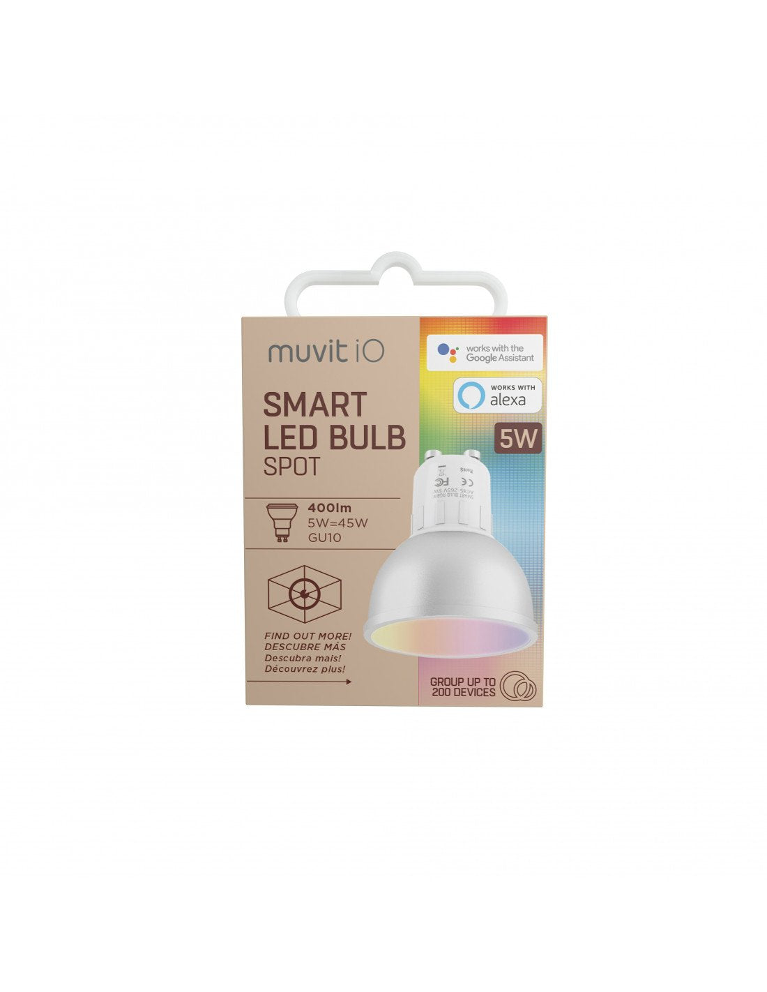 Bombilla Inteligente Muvit Io Miobulb014 Wifi 5w Gu10 400lm Luz Multicolor Compatible Asistentes De Voz Google / Alexa