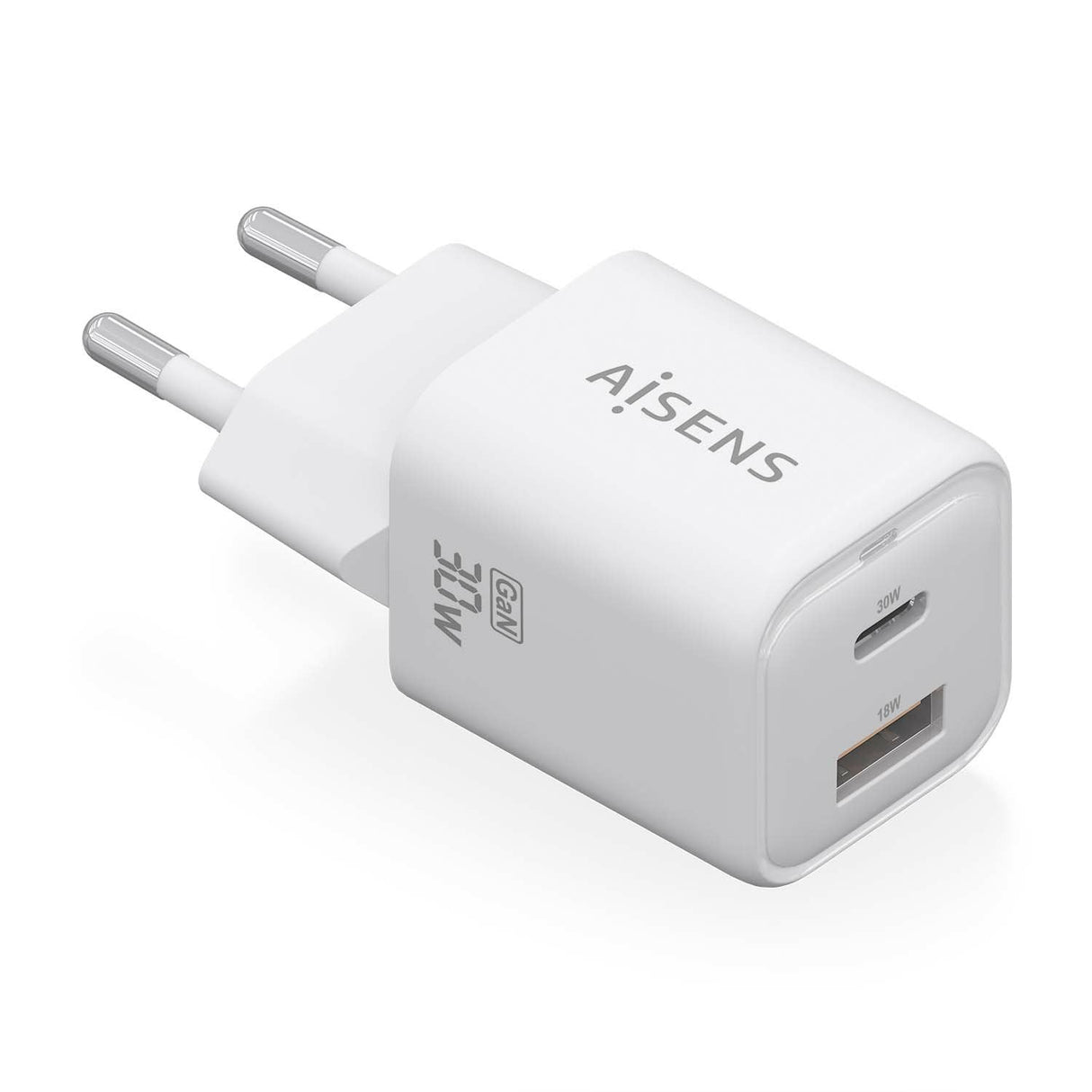 Aisens Cargador Gan 30w, 1xusb-C Pd3.0 Qc4.0, 1xusb-A Qc3.0, Blanco