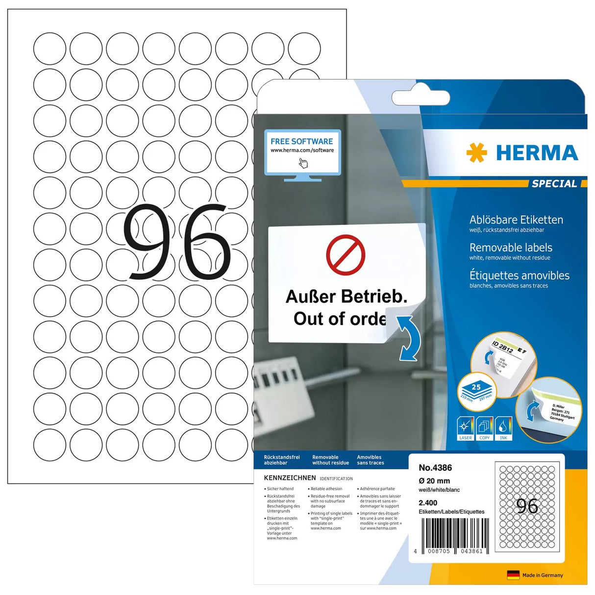 EAN 4008705043861 - HERMA 4386 etiqueta de impresora Blanco Etiqueta para impresora autoadhesiva imagen 1
