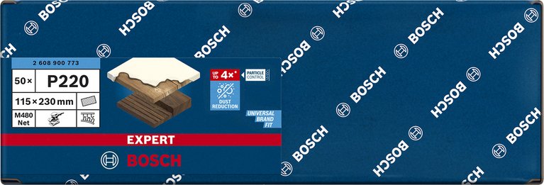 Bosch Professional Hoja De Lija Expert M480 Estructura De Malla 115 X 230 Mm, K220 50 Piezas, Para Lijadoras Orbitales
