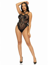 Leg Avenue Kink Teddy Arnés Con Aro De Corazón Talla L - Negro