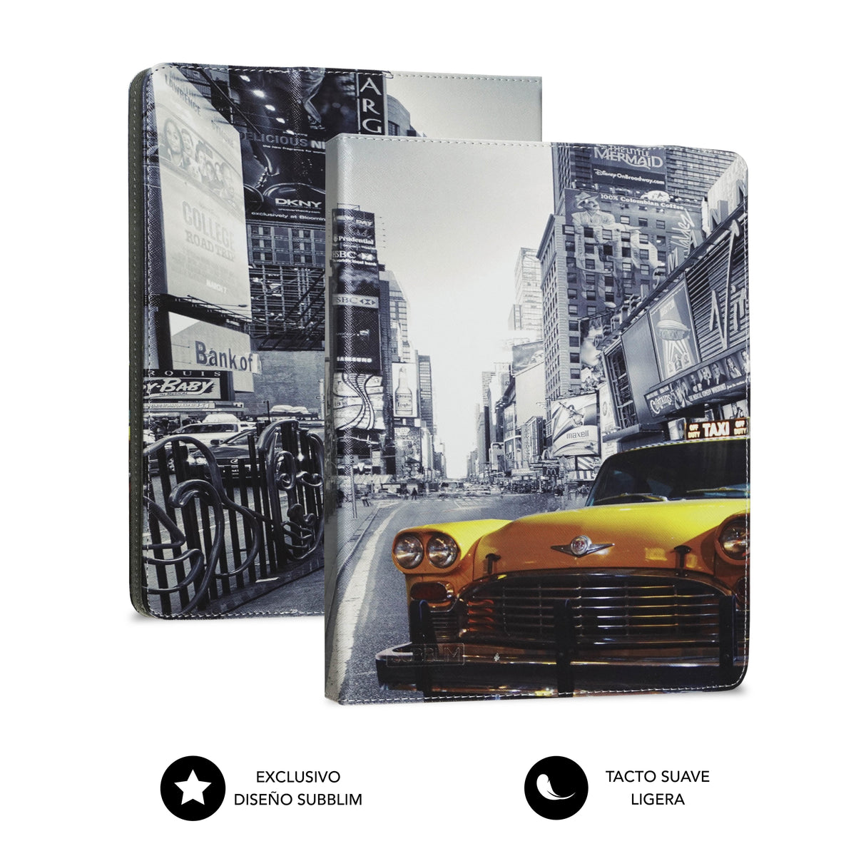 Funda Universal Subblim Trendy Ny Taxi Para Tablet Hasta 10.1'/25.6cm Rotación 360º Exterior Símil Piel Interior Aterciopelado Cierre Banda