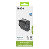 Cargador Viaje Sbs 1xusb 2.1a + 1xusb Type C 2.1a