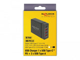 Delock Cargador Enchufe Pared -> Usb Type-C  Pd3.0 + 3x Usb A Hembra 60w + 12w Negro