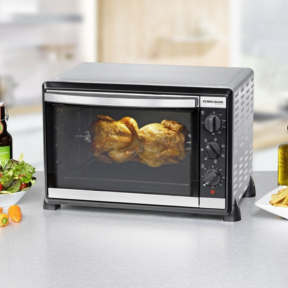 Horno  Rommelsbacher Bg 1805/E Tostador Acero Inoxidable Parrilla, Mini Horno Acero Fino/Negro, Acero Inoxidable, Giratorio, 1800 W, 515 Mm, 415 Mm, 360 Mm