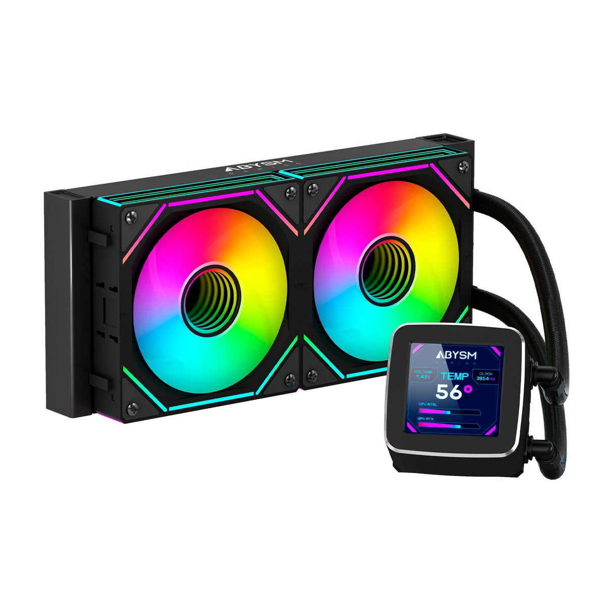 Refrigerador Liquido Cpu Abysm Ab324011 Oceanic Lcd 240 Negro Argb Dual Fan