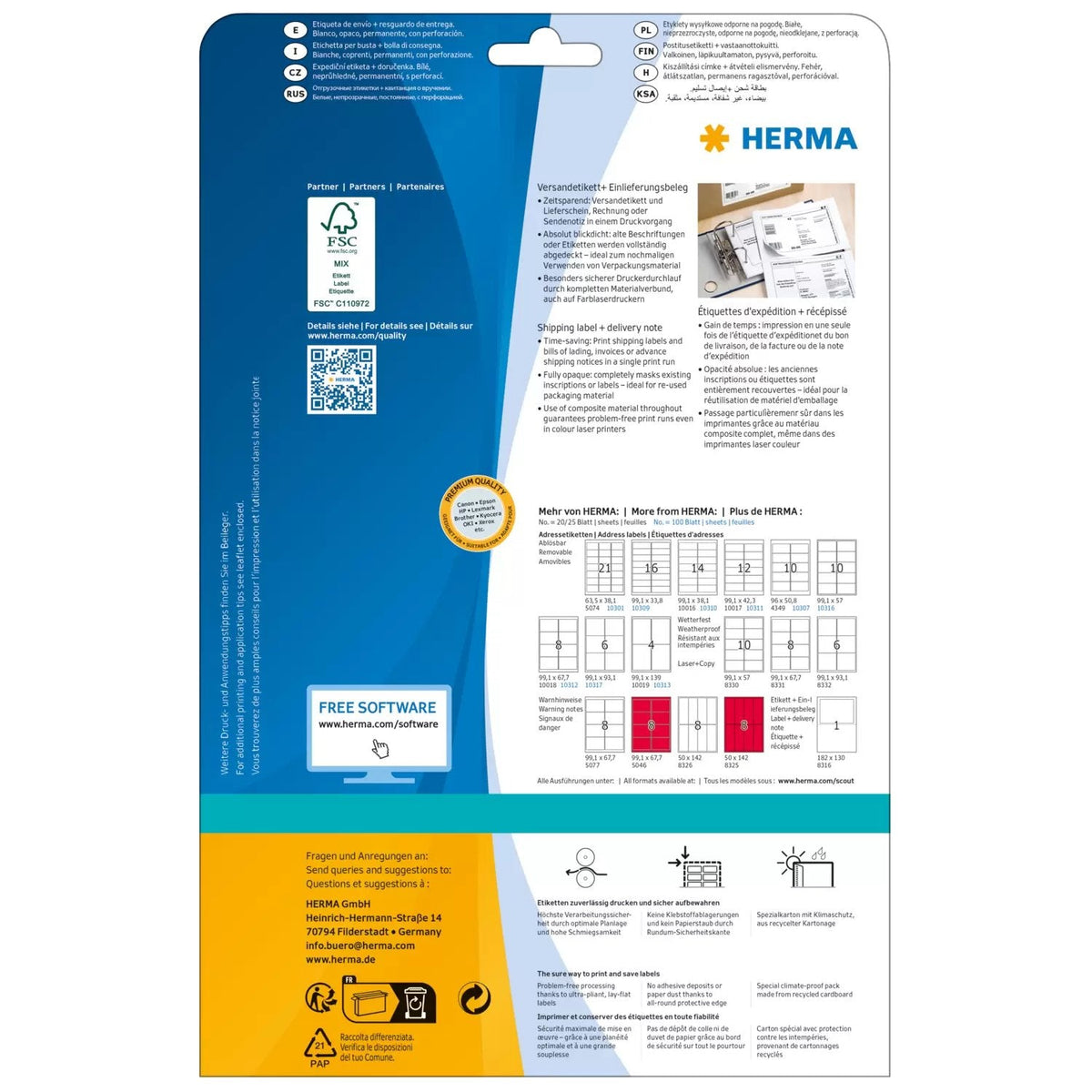 Herma Etiquetas De Envío Special 50,0 X 142,0 Mm, Blanco