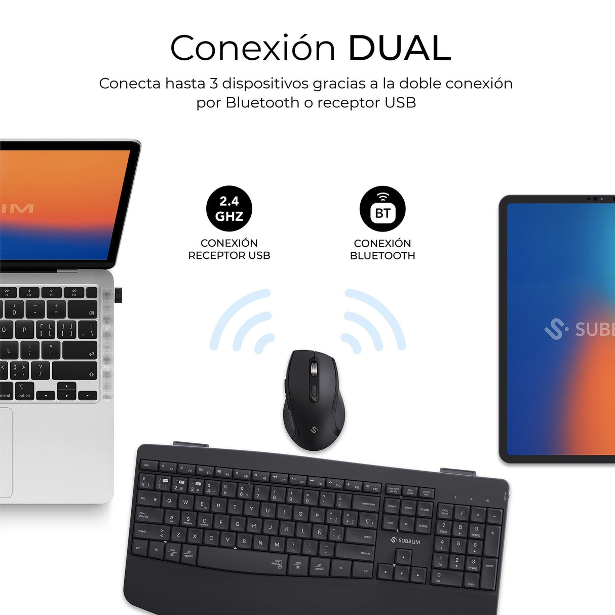 Combo Teclado Raton Subblim Prowave Inalamb Ergo Negro